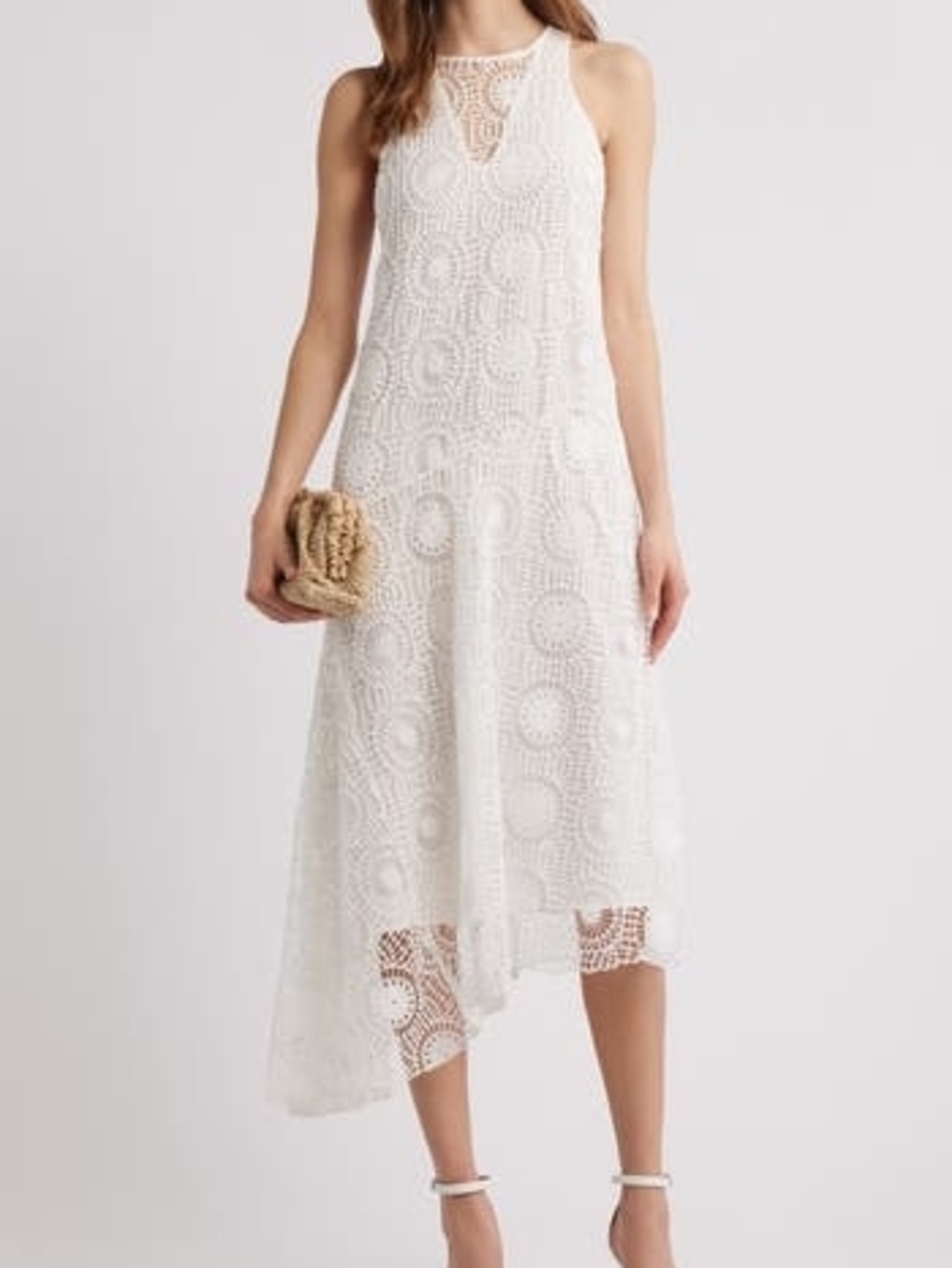 Chelsea28 White Lace Asymmetrical Midi Dress